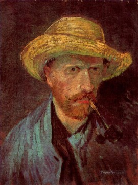  Pipe Oil Painting - Self Portrait with Straw Hat and Pipe Vincent van Gogh